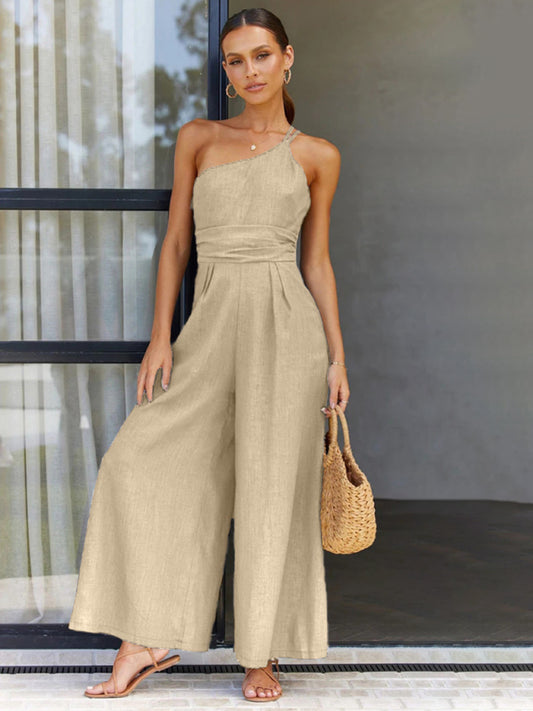 Casual, Comfortable and Refreshing Sleeveless Backless Loose Wide-Leg Jumpsuit